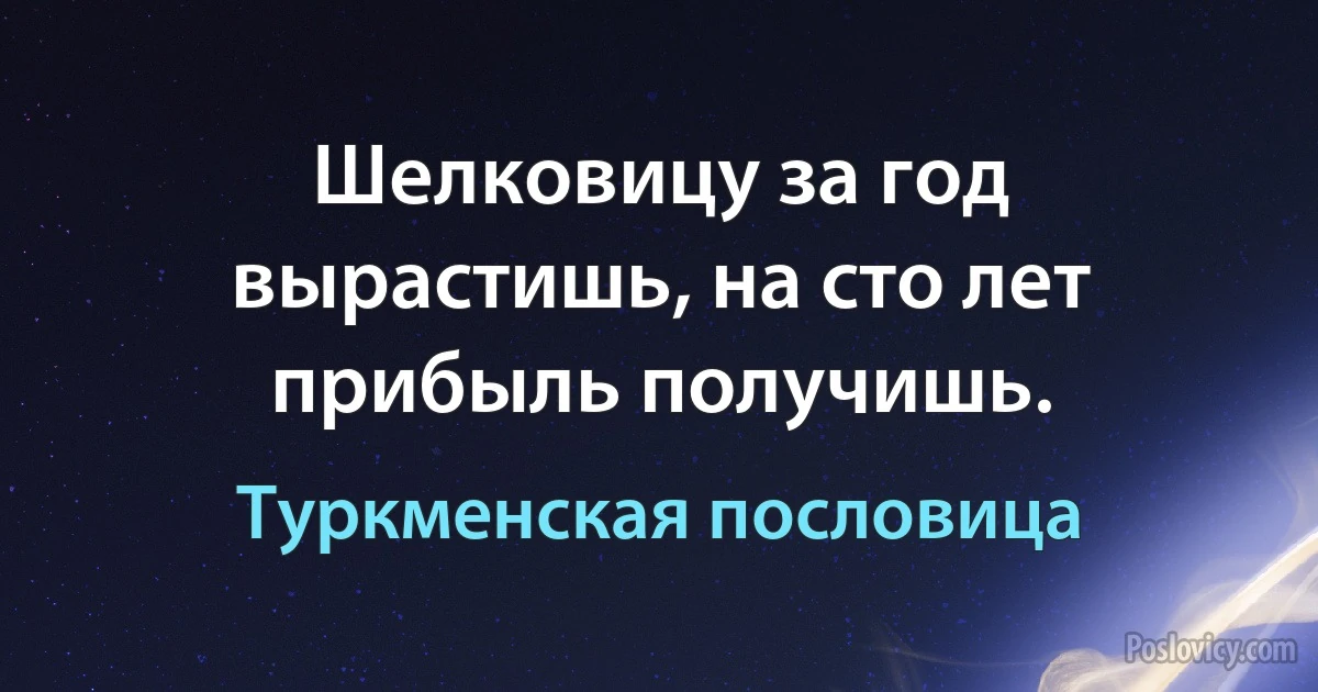 Шелковицу за год вырастишь, на сто лет прибыль получишь. (Туркменская пословица)