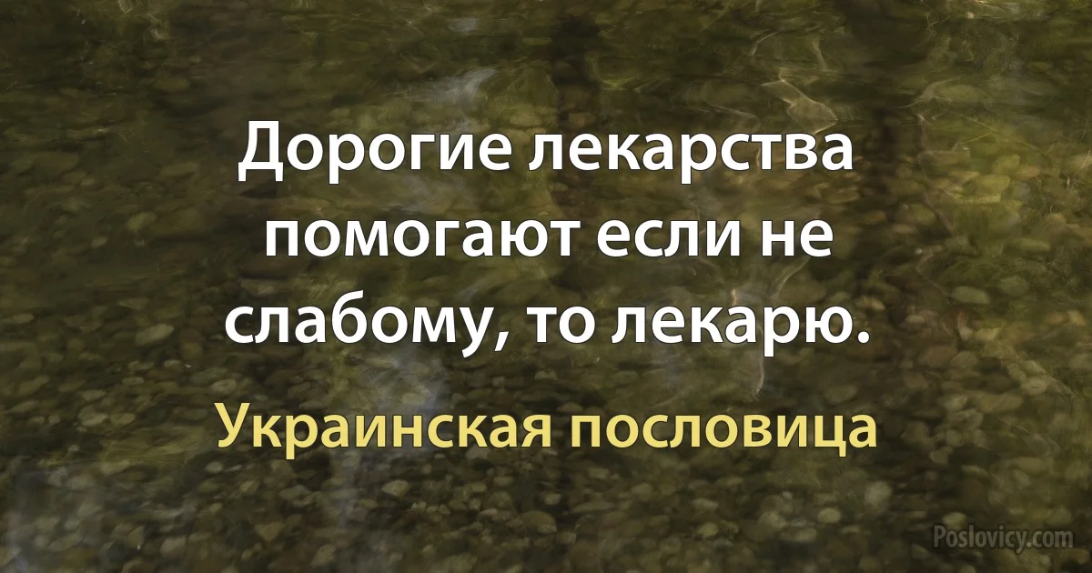 Дорогие лекарства помогают если не слабому, то лекарю. (Украинская пословица)