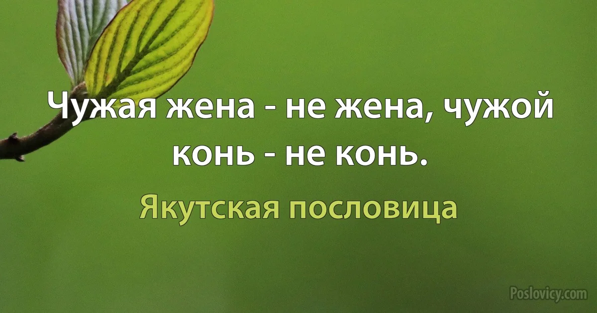 Чужая жена - не жена, чужой конь - не конь. (Якутская пословица)