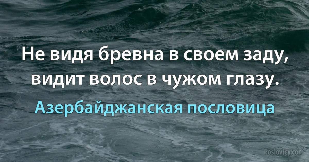 Не видя бревна в своем заду, видит волос в чужом глазу. (Азербайджанская пословица)