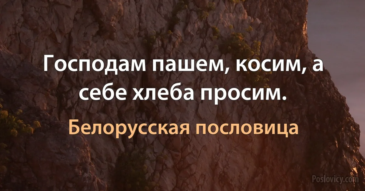 Господам пашем, косим, а себе хлеба просим. (Белорусская пословица)