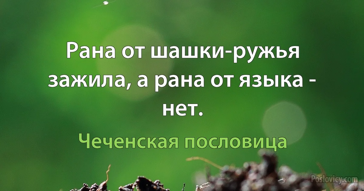 Рана от шашки-ружья зажила, а рана от языка - нет. (Чеченская пословица)