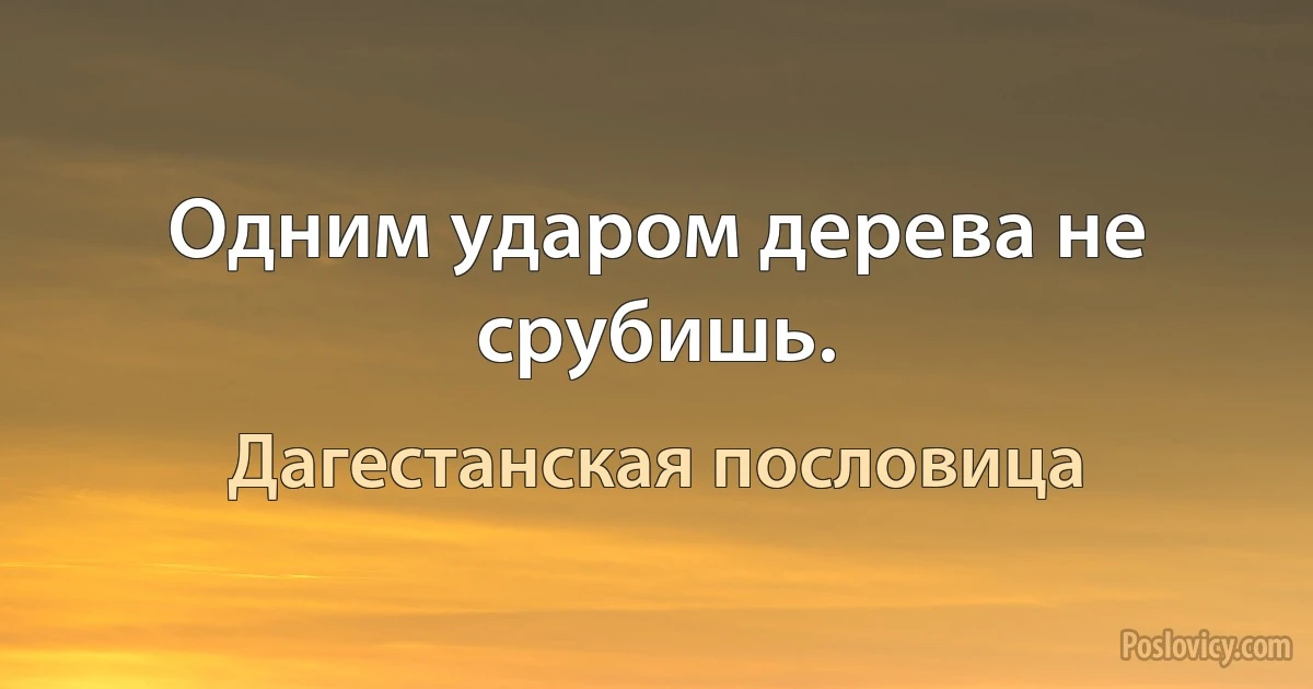 Одним ударом дерева не срубишь. (Дагестанская пословица)