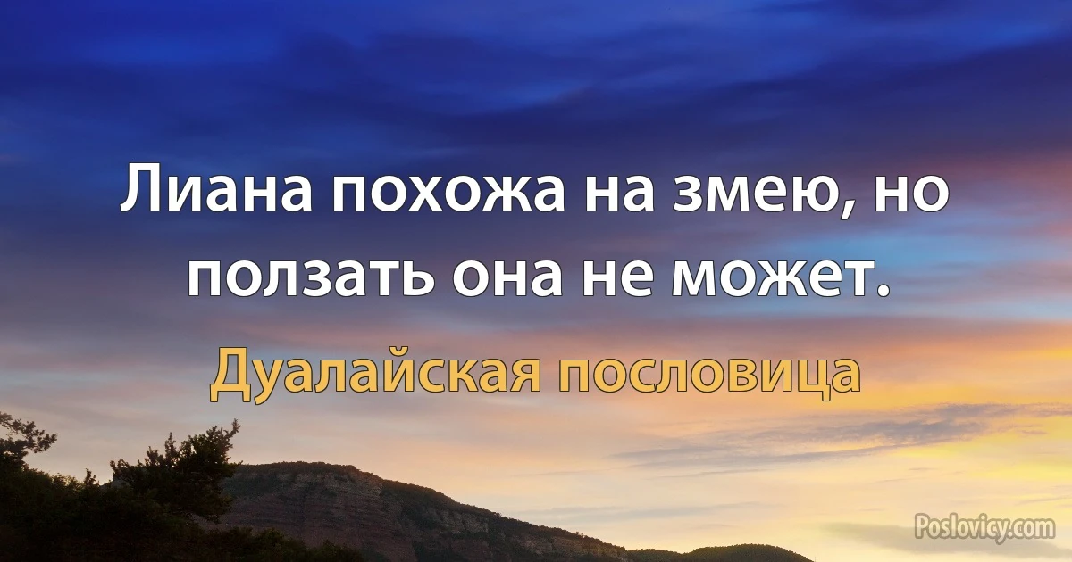 Лиана похожа на змею, но ползать она не может. (Дуалайская пословица)