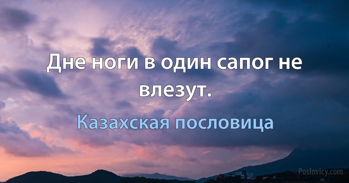 Дне ноги в один сапог не влезут. (Казахская пословица)