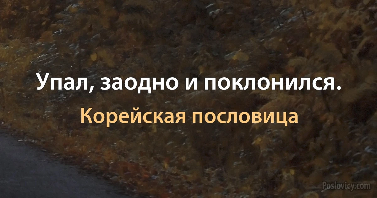 Упал, заодно и поклонился. (Корейская пословица)