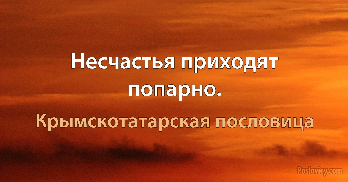 Несчастья приходят попарно. (Крымскотатарская пословица)