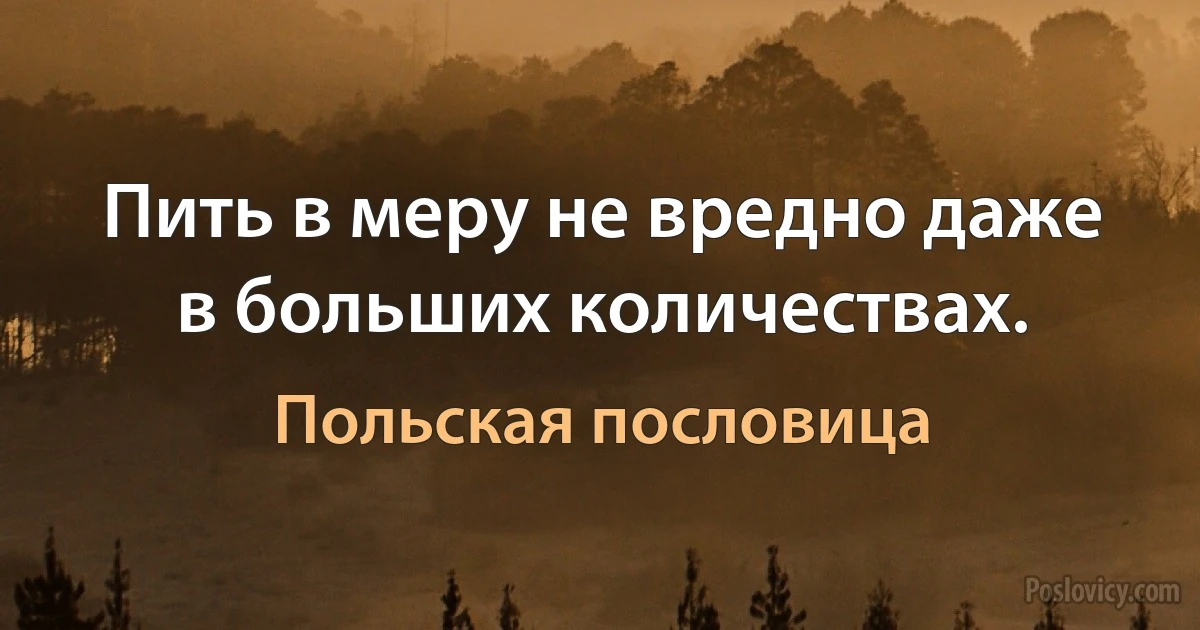 Пить в меру не вредно даже в больших количествах. (Польская пословица)