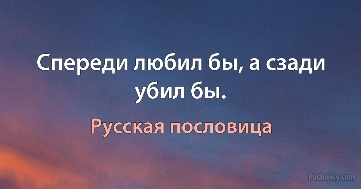 Спереди любил бы, а сзади убил бы. (Русская пословица)