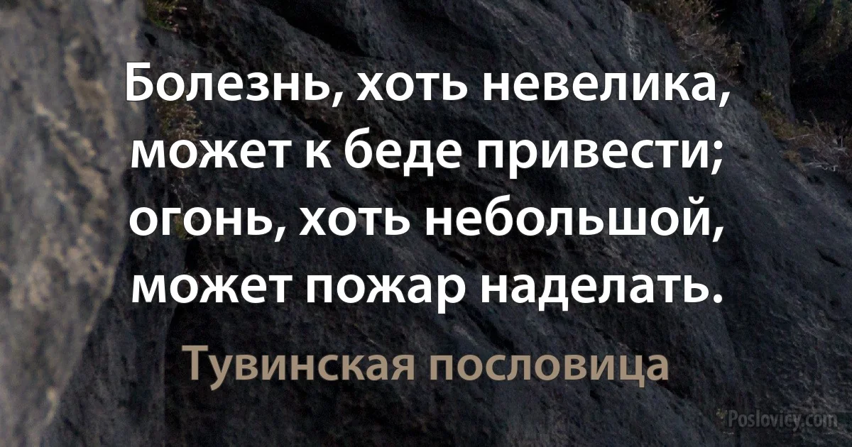 Болезнь, хоть невелика, может к беде привести; огонь, хоть небольшой, может пожар наделать. (Тувинская пословица)