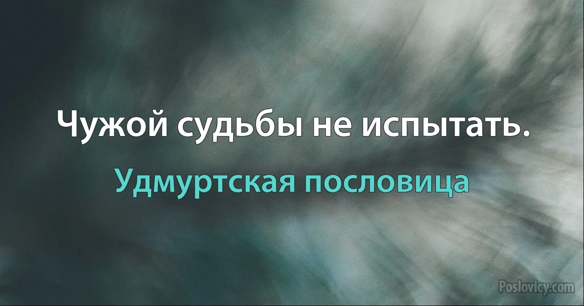 Чужой судьбы не испытать. (Удмуртская пословица)