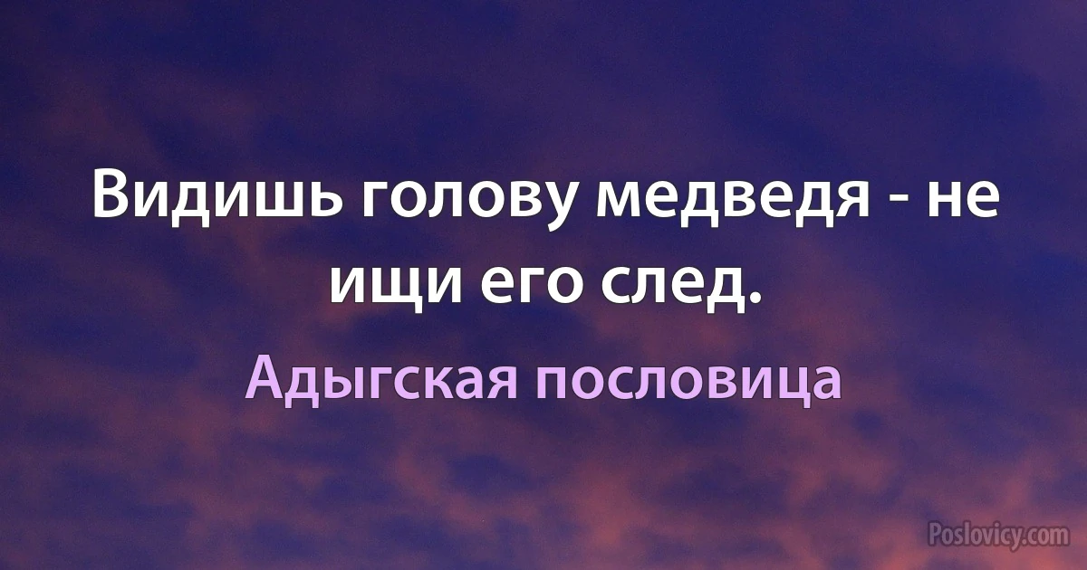 Видишь голову медведя - не ищи его след. (Адыгская пословица)