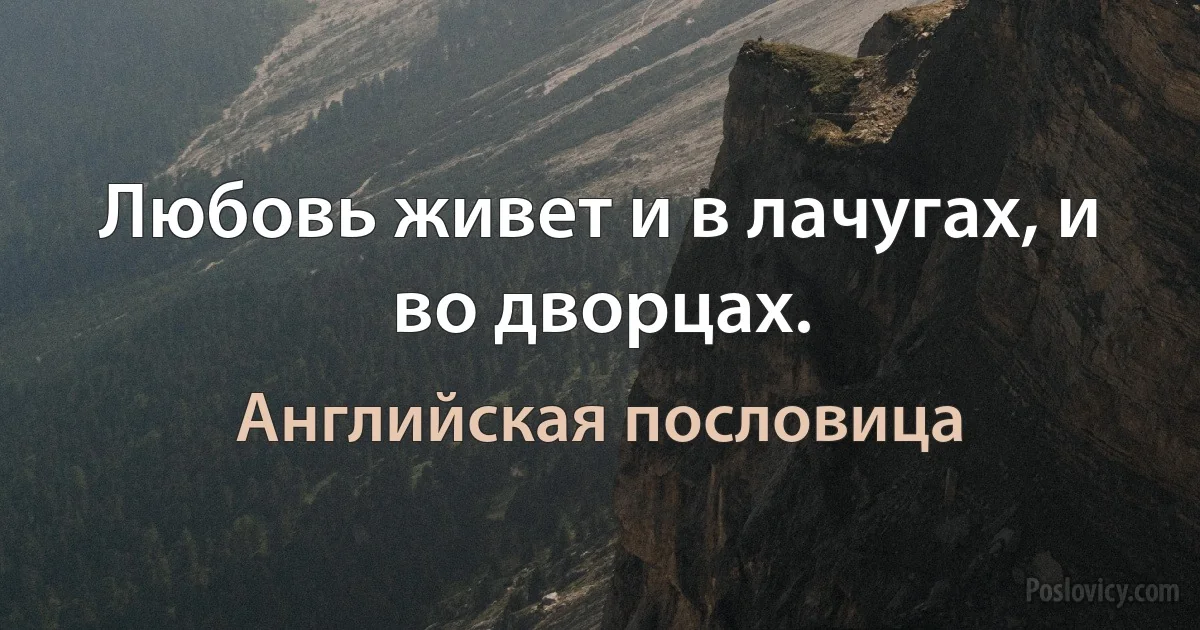 Любовь живет и в лачугах, и во дворцах. (Английская пословица)