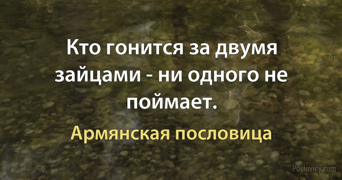 Кто гонится за двумя зайцами - ни одного не поймает. (Армянская пословица)