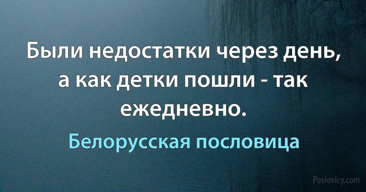 Были недостатки через день, а как детки пошли - так ежедневно. (Белорусская пословица)