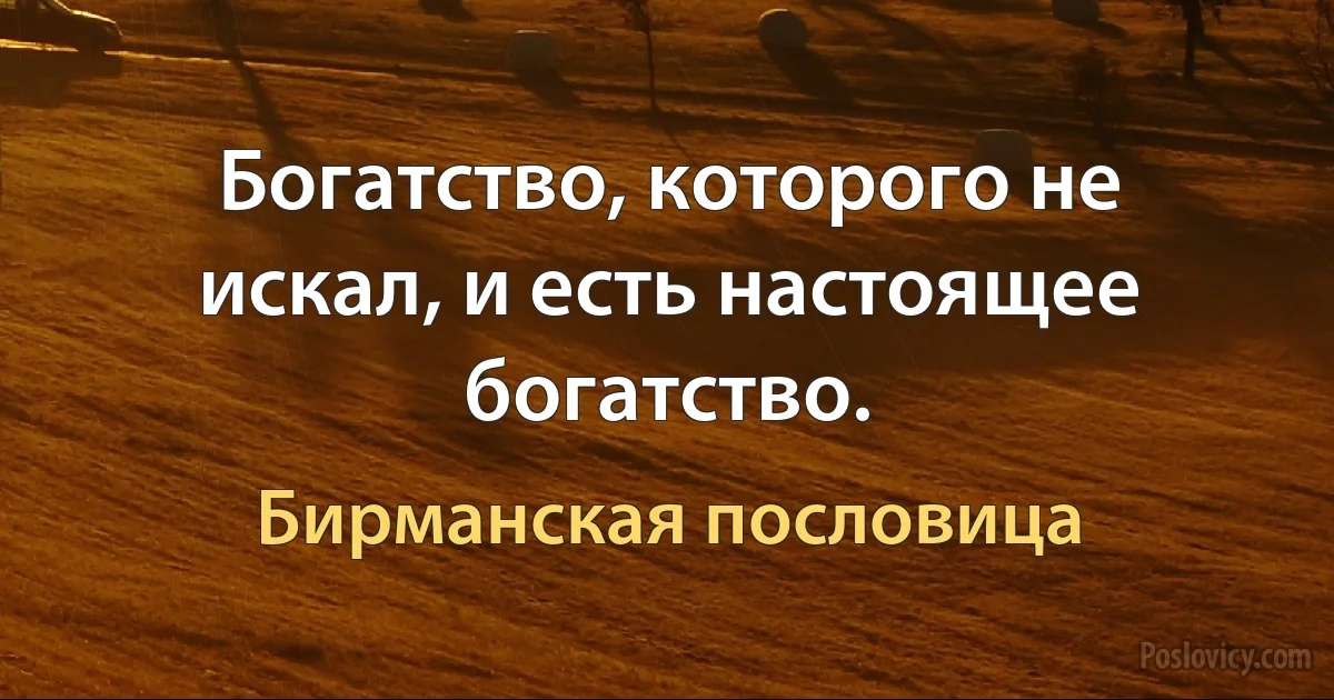 Богатство, которого не искал, и есть настоящее богатство. (Бирманская пословица)