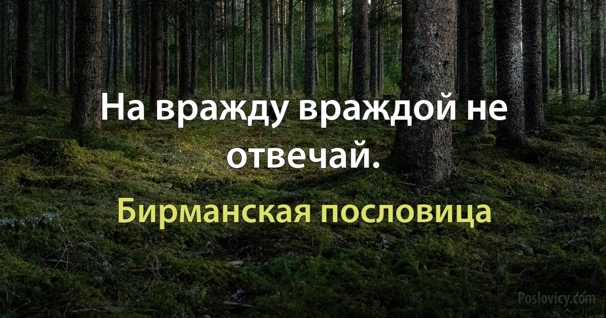 На вражду враждой не отвечай. (Бирманская пословица)