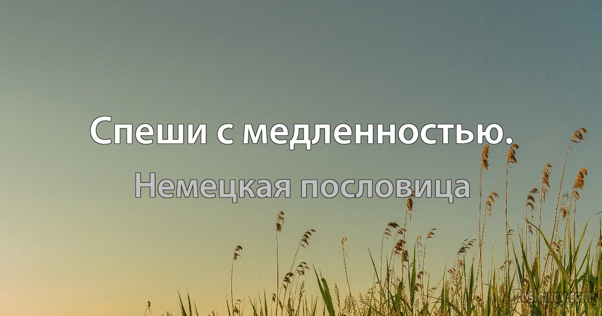 Спеши с медленностью. (Немецкая пословица)