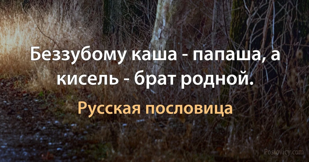 Беззубому каша - папаша, а кисель - брат родной. (Русская пословица)