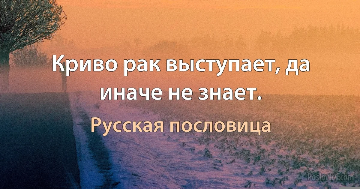 Криво рак выступает, да иначе не знает. (Русская пословица)