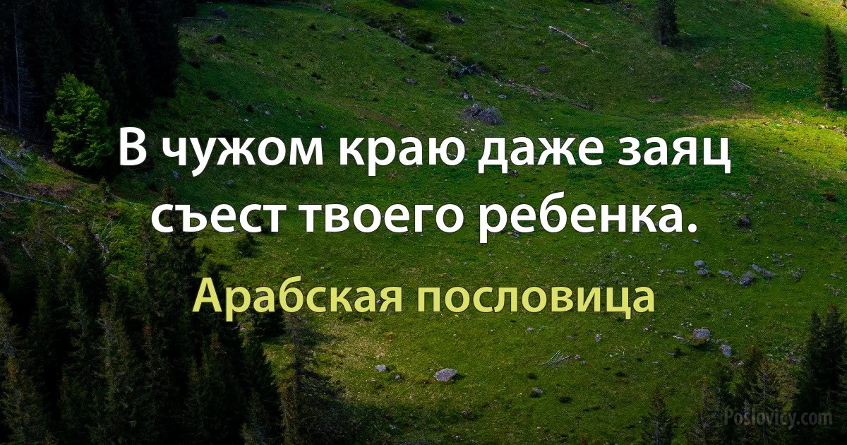 В чужом краю даже заяц съест твоего ребенка. (Арабская пословица)