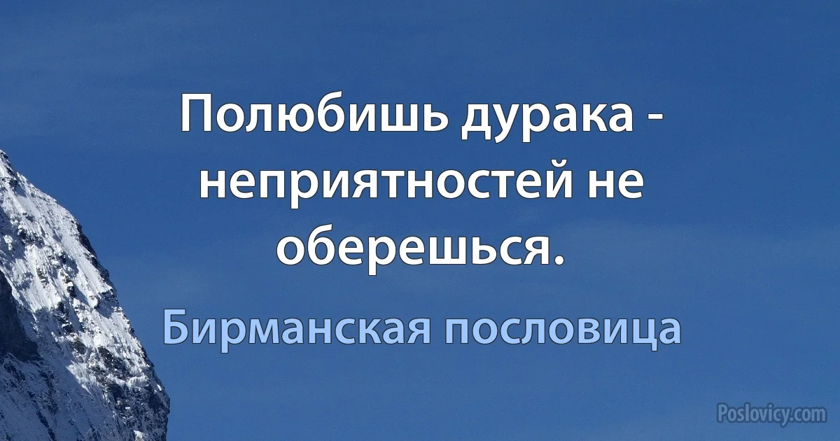 Полюбишь дурака - неприятностей не оберешься. (Бирманская пословица)