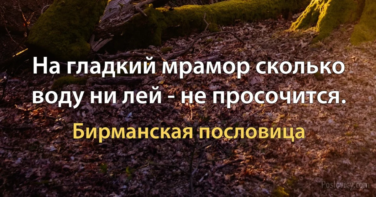 На гладкий мрамор сколько воду ни лей - не просочится. (Бирманская пословица)