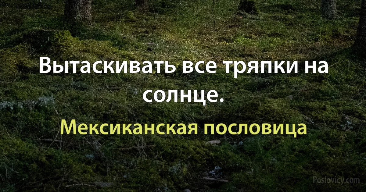 Вытаскивать все тряпки на солнце. (Мексиканская пословица)