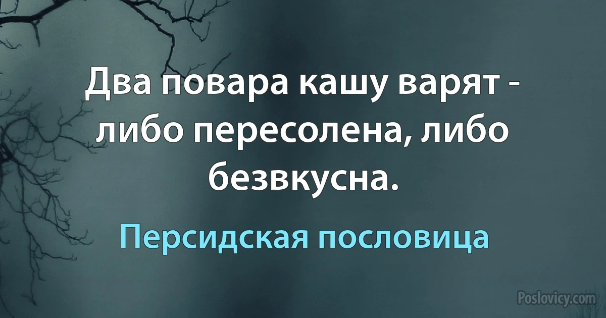 Два повара кашу варят - либо пересолена, либо безвкусна. (Персидская пословица)