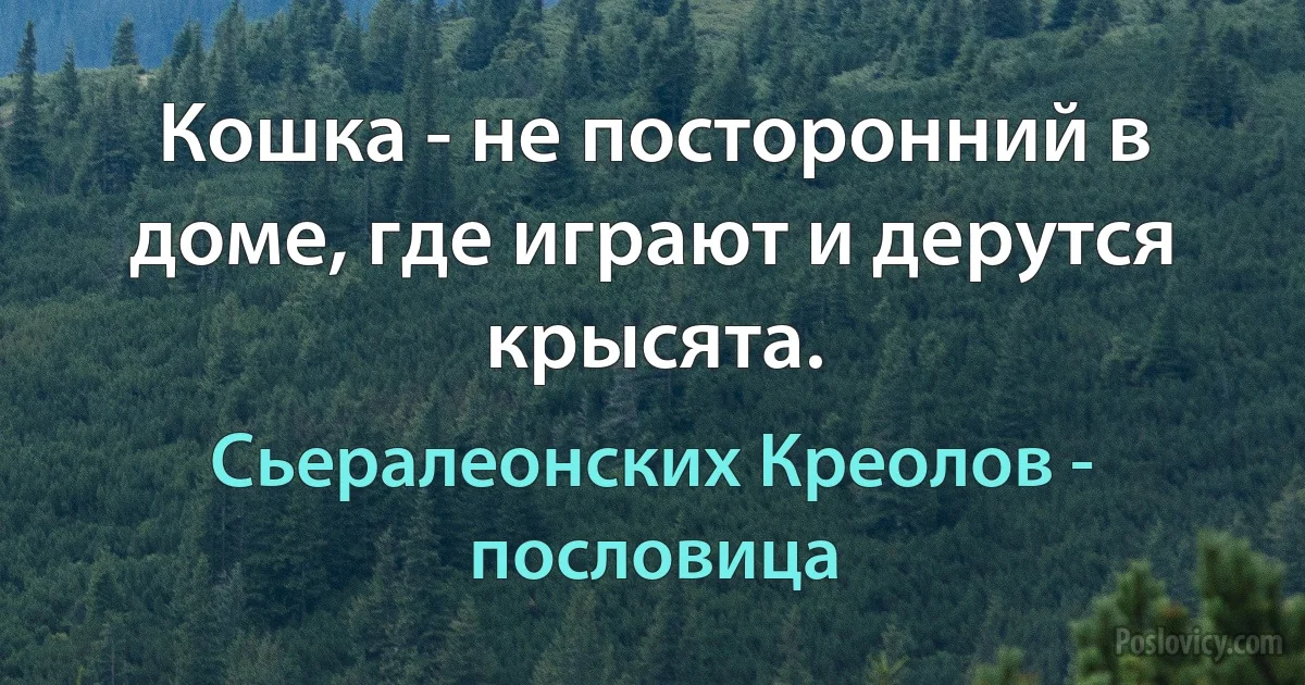 Кошка - не посторонний в доме, где играют и дерутся крысята. (Сьералеонских Креолов - пословица)