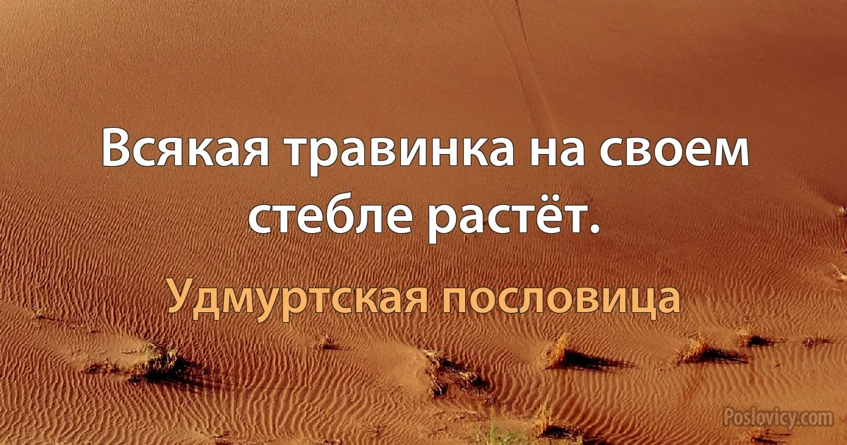 Всякая травинка на своем стебле растёт. (Удмуртская пословица)