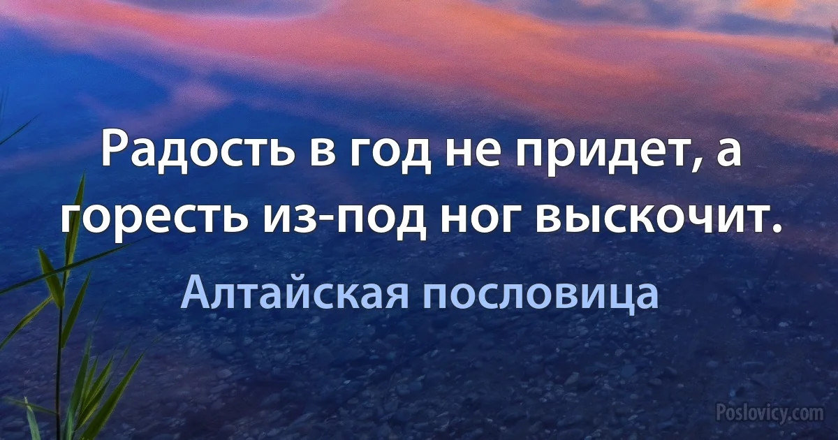 Радость в год не придет, а горесть из-под ног выскочит. (Алтайская пословица)