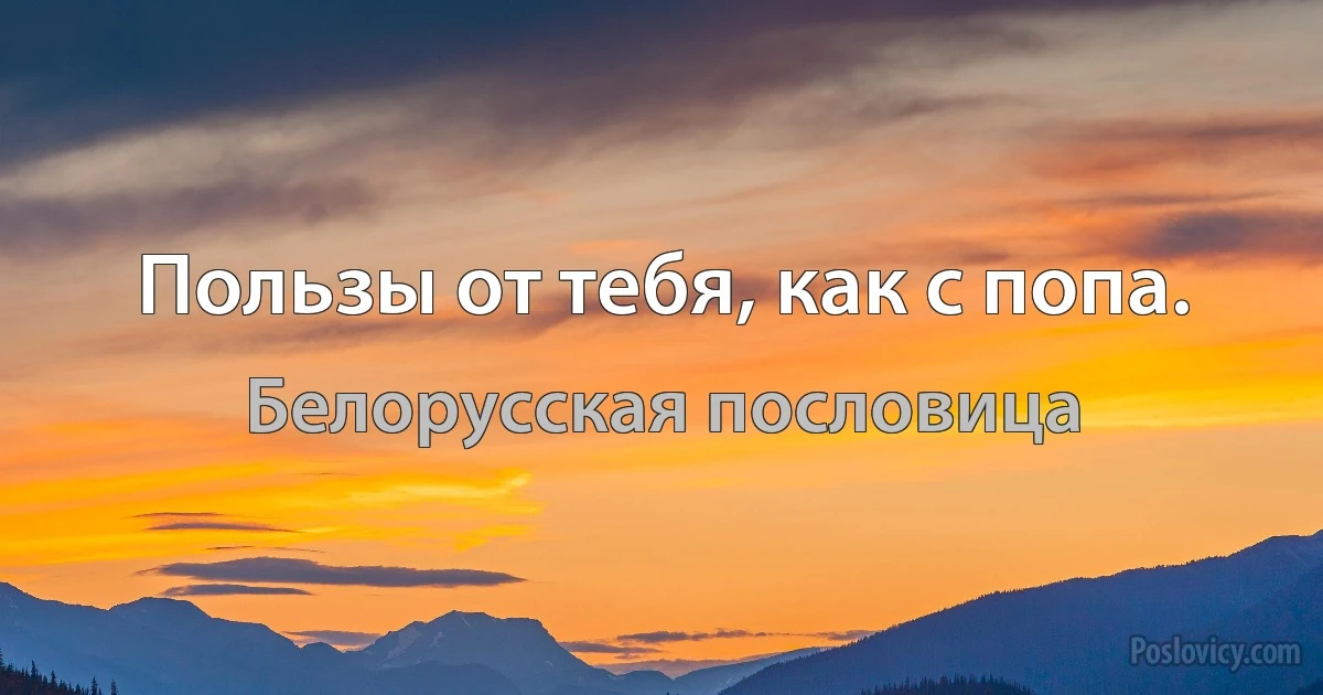 Пользы от тебя, как с попа. (Белорусская пословица)