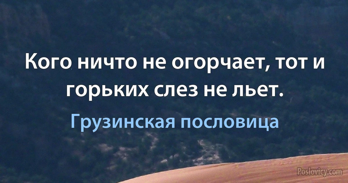 Кого ничто не огорчает, тот и горьких слез не льет. (Грузинская пословица)