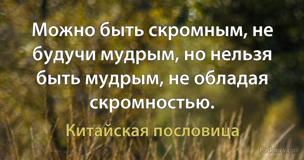 Можно быть скромным, не будучи мудрым, но нельзя быть мудрым, не обладая скромностью. (Китайская пословица)