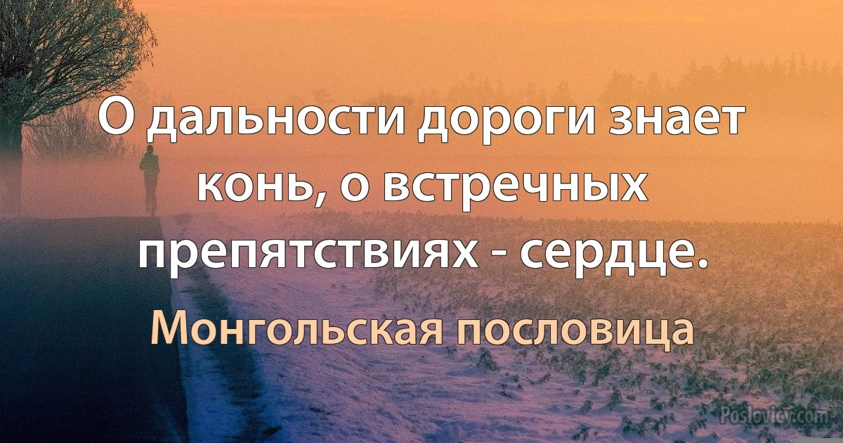 О дальности дороги знает конь, о встречных препятствиях - сердце. (Монгольская пословица)