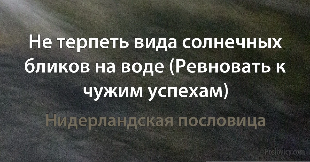 Не терпеть вида солнечных бликов на воде (Ревновать к чужим успехам) (Нидерландская пословица)