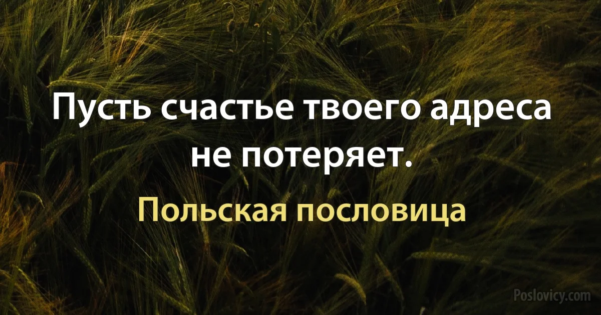 Пусть счастье твоего адреса не потеряет. (Польская пословица)