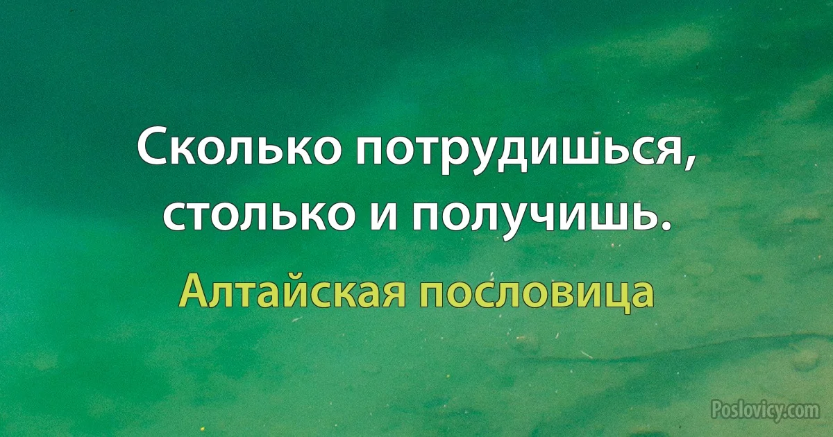 Сколько потрудишься, столько и получишь. (Алтайская пословица)