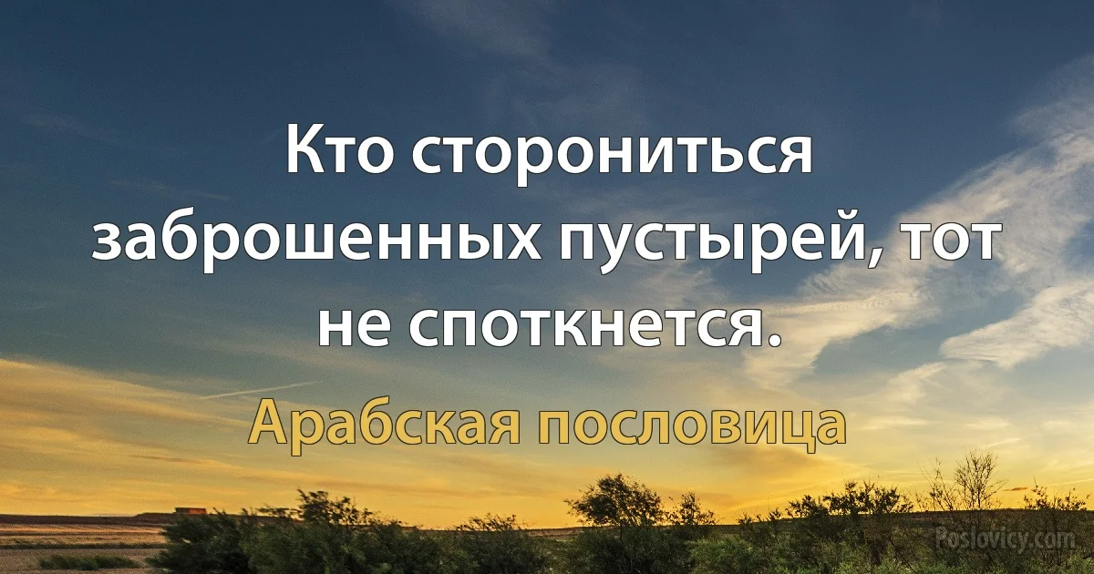 Кто сторониться заброшенных пустырей, тот не споткнется. (Арабская пословица)