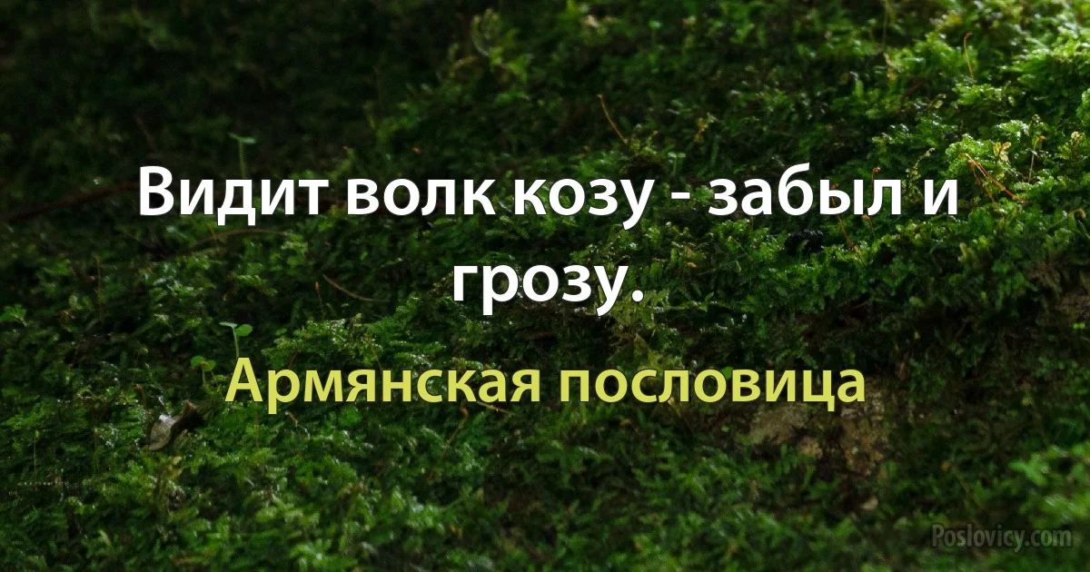 Видит волк козу - забыл и грозу. (Армянская пословица)