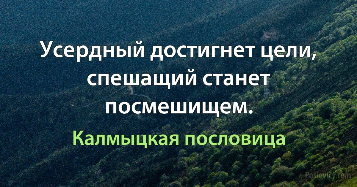 Усердный достигнет цели, спешащий станет посмешищем. (Калмыцкая пословица)