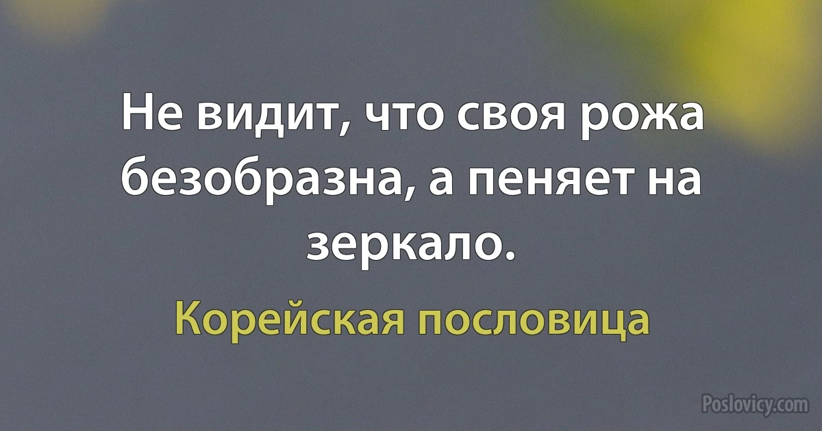 Не видит, что своя рожа безобразна, а пеняет на зеркало. (Корейская пословица)