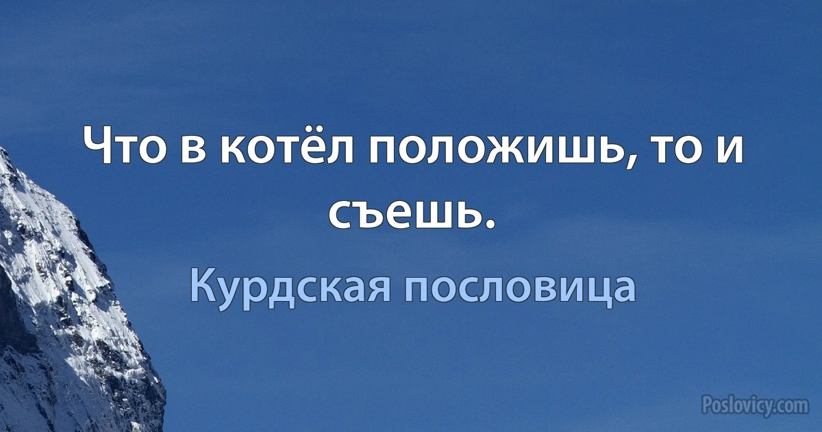 Что в котёл положишь, то и съешь. (Курдская пословица)