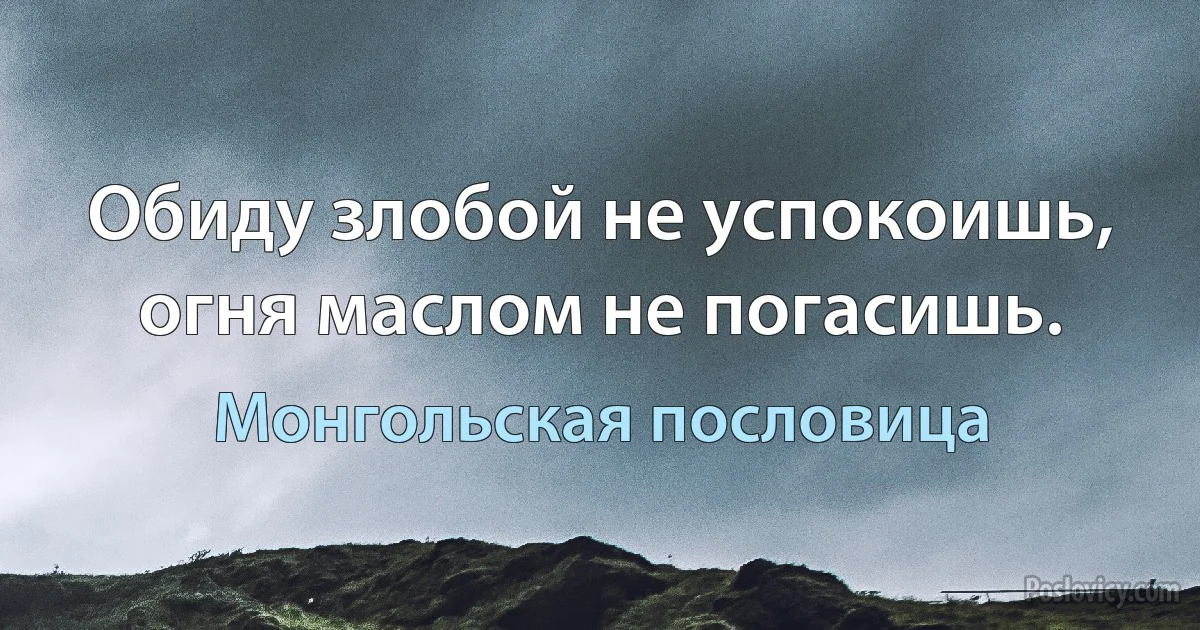 Обиду злобой не успокоишь, огня маслом не погасишь. (Монгольская пословица)