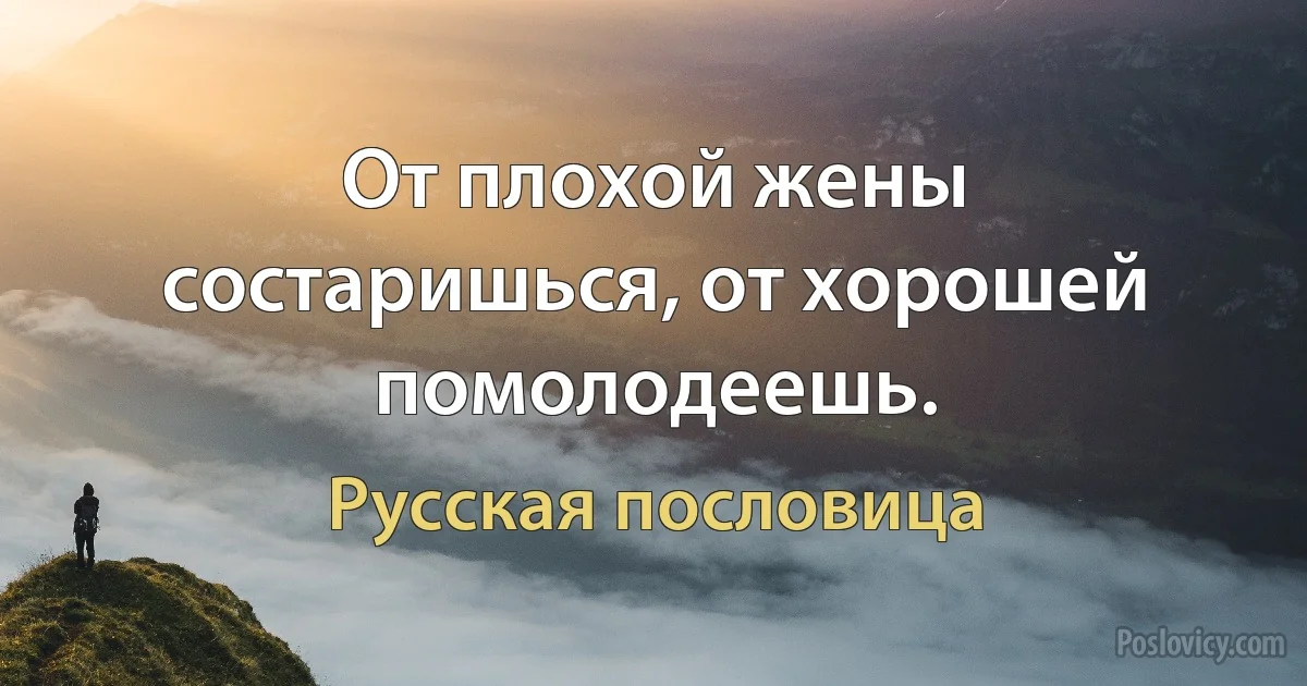 От плохой жены состаришься, от хорошей помолодеешь. (Русская пословица)