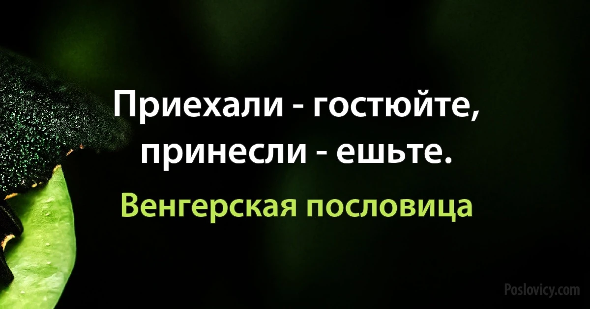 Приехали - гостюйте, принесли - ешьте. (Венгерская пословица)