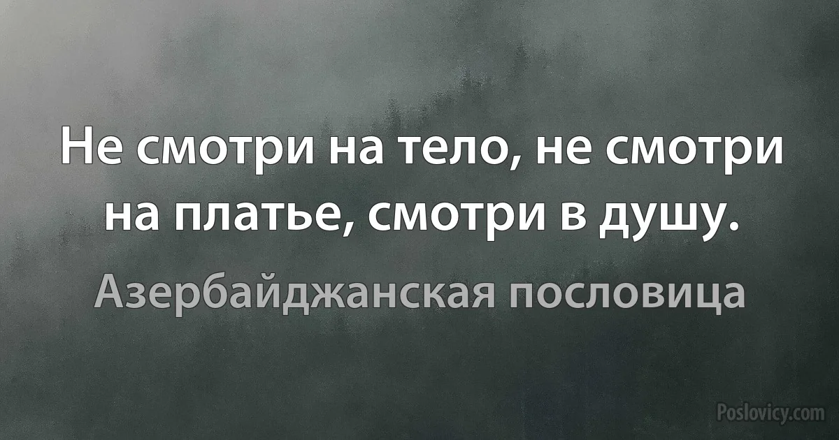 Не смотри на тело, не смотри на платье, смотри в душу. (Азербайджанская пословица)