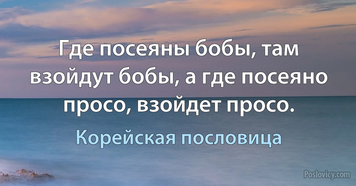 Где посеяны бобы, там взойдут бобы, а где посеяно просо, взойдет просо. (Корейская пословица)