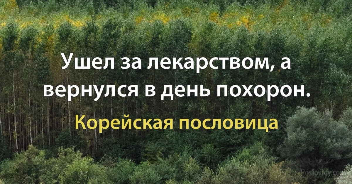 Ушел за лекарством, а вернулся в день похорон. (Корейская пословица)